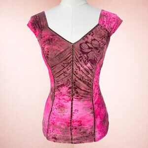 Vintage Y2K Cato Velour Trim Ruched Cap Sleeve